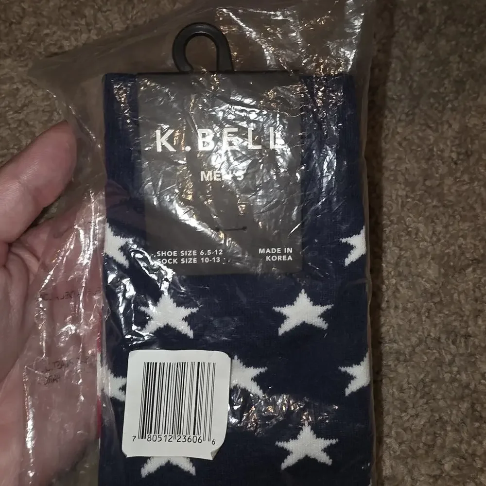 K. Bell Men's American Flag‎ Crew Socks, Red/White/Blue, Size 6.5-12, 1 Pair